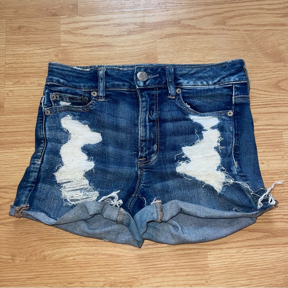 American Eagle High Rise Shortie Ripped Jean Shorts